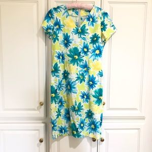 Custom made floral print dress, lime and teal